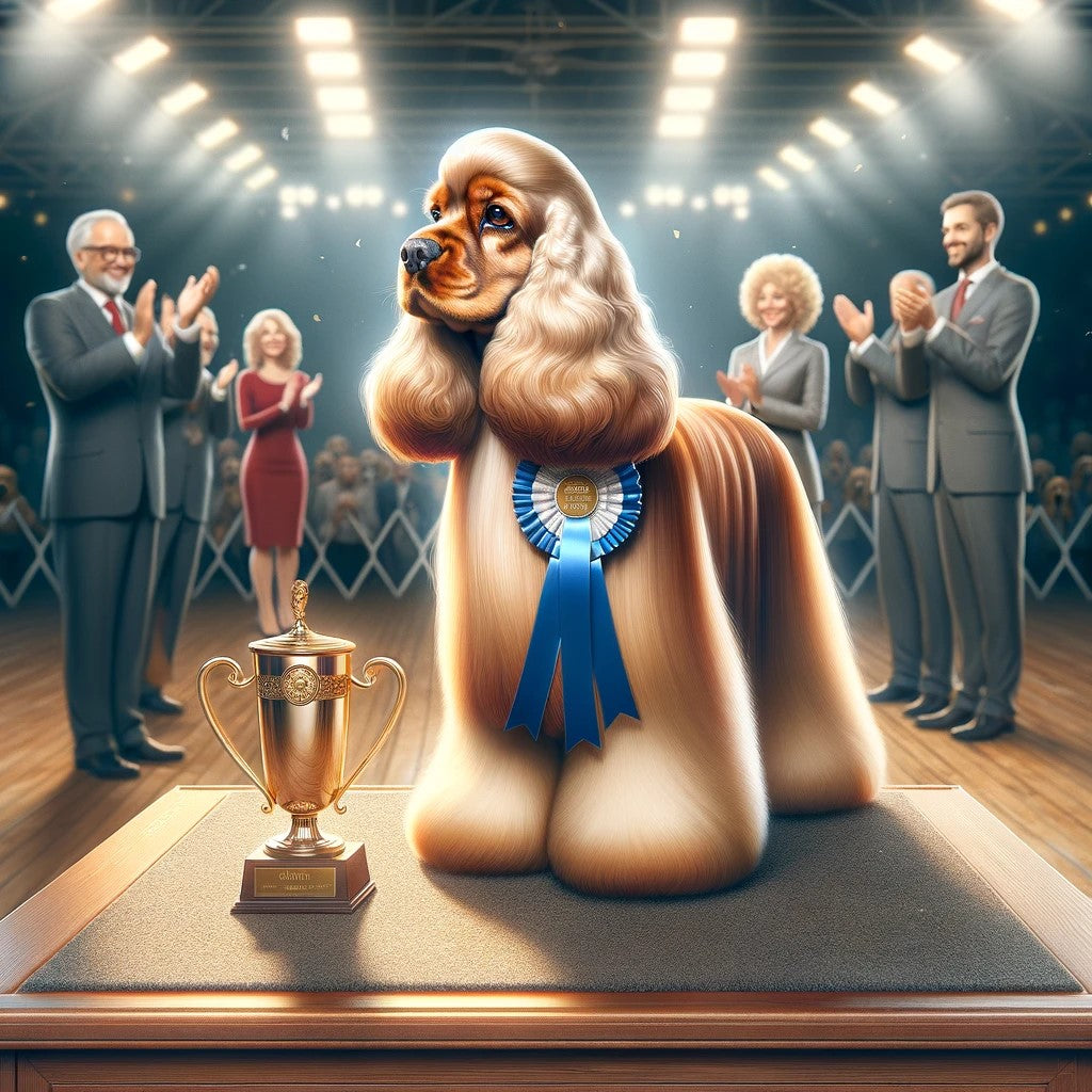 photorealistic image of a Cocker Spaniel at a dog show